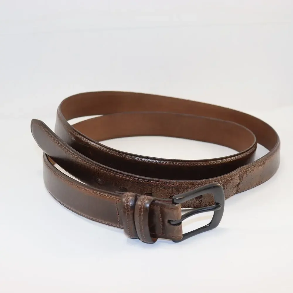 Men’s Brown Genuine Leather Belt Bronze Buckle Oversize Size 58/60 XL